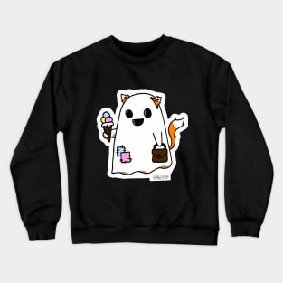 Cute little funny fox ghost cat tail eat ice cream Crewneck Sweatshirt